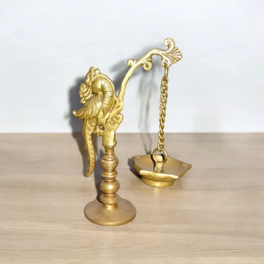 Handcrafted brass Hanging Diya – non-stick, chemical-free, antique brassware perfect for spiritual rituals and gifting