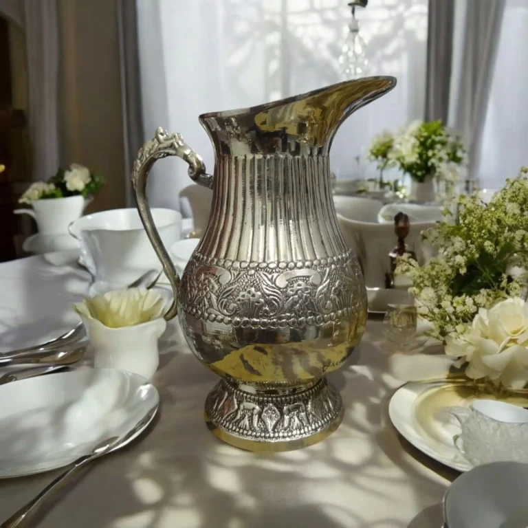 Embossed Pure Brass Jug with Glass – Royal Mughal Style Drinkware Set for Water & Décor