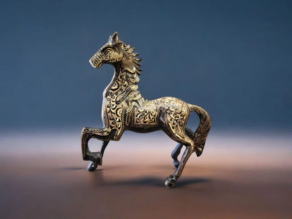 Handcrafted pure brass horse sculpture, antique traditional brassware, non-toxic, chemical-free brass pooja item for gifting