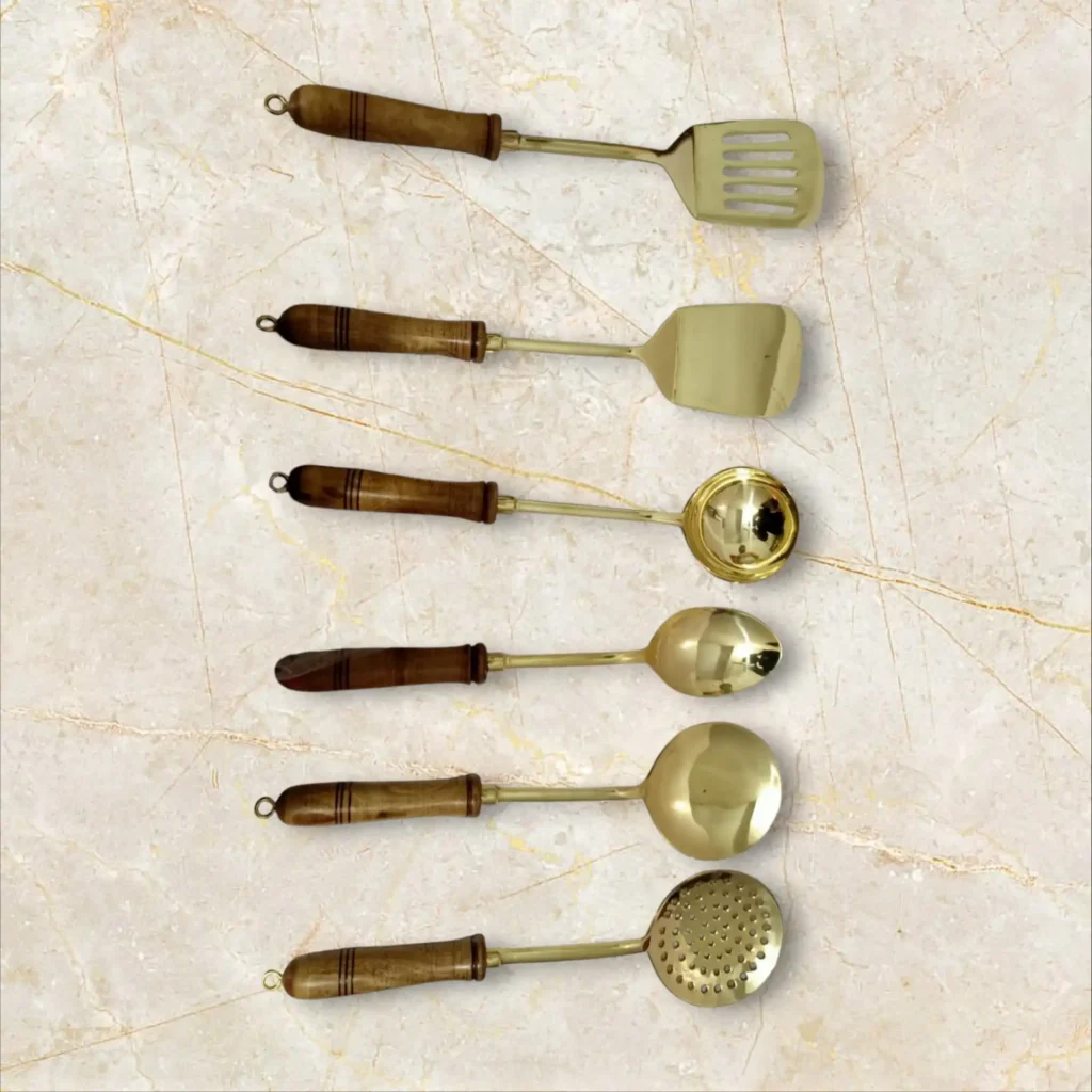 Traditional pure brass cooking spoons – non-stick, chemical-free, antique brassware utensils for gifting