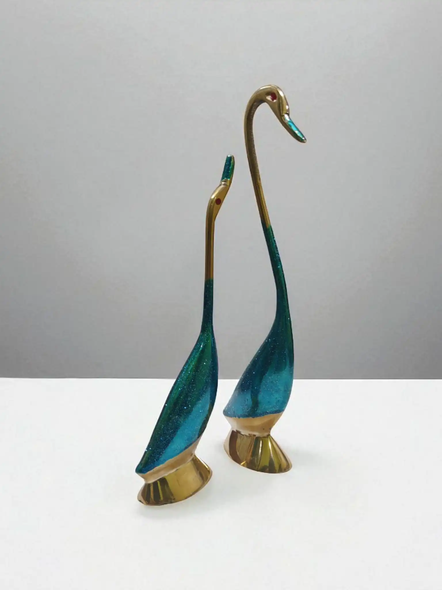 Handcrafted Pure Brass Swan Set | Decorative Swan Figurines for Home & Office Decor | Elegant Brass Swan Pair Showpiece for Living Room and Workspaces - Image 3