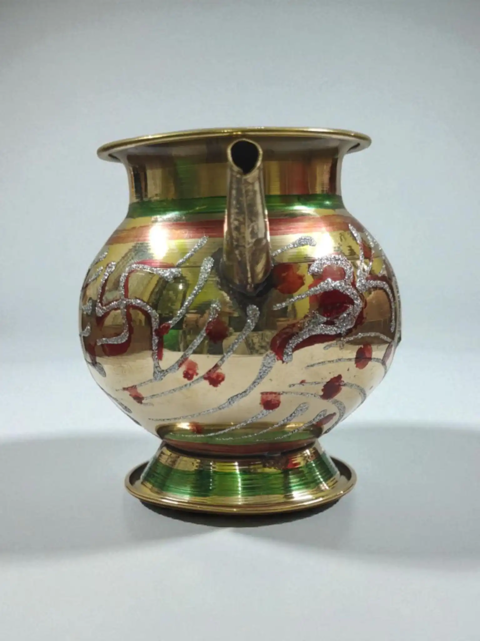 Traditional Brass Karwa Lota & Pooja Kalash Set | Red Decorative Karwachauth Pot for Rituals & Festivals | Karwa Chauth, Diwali Puja Accessories | Handcrafted Brass Water Pot for Worship