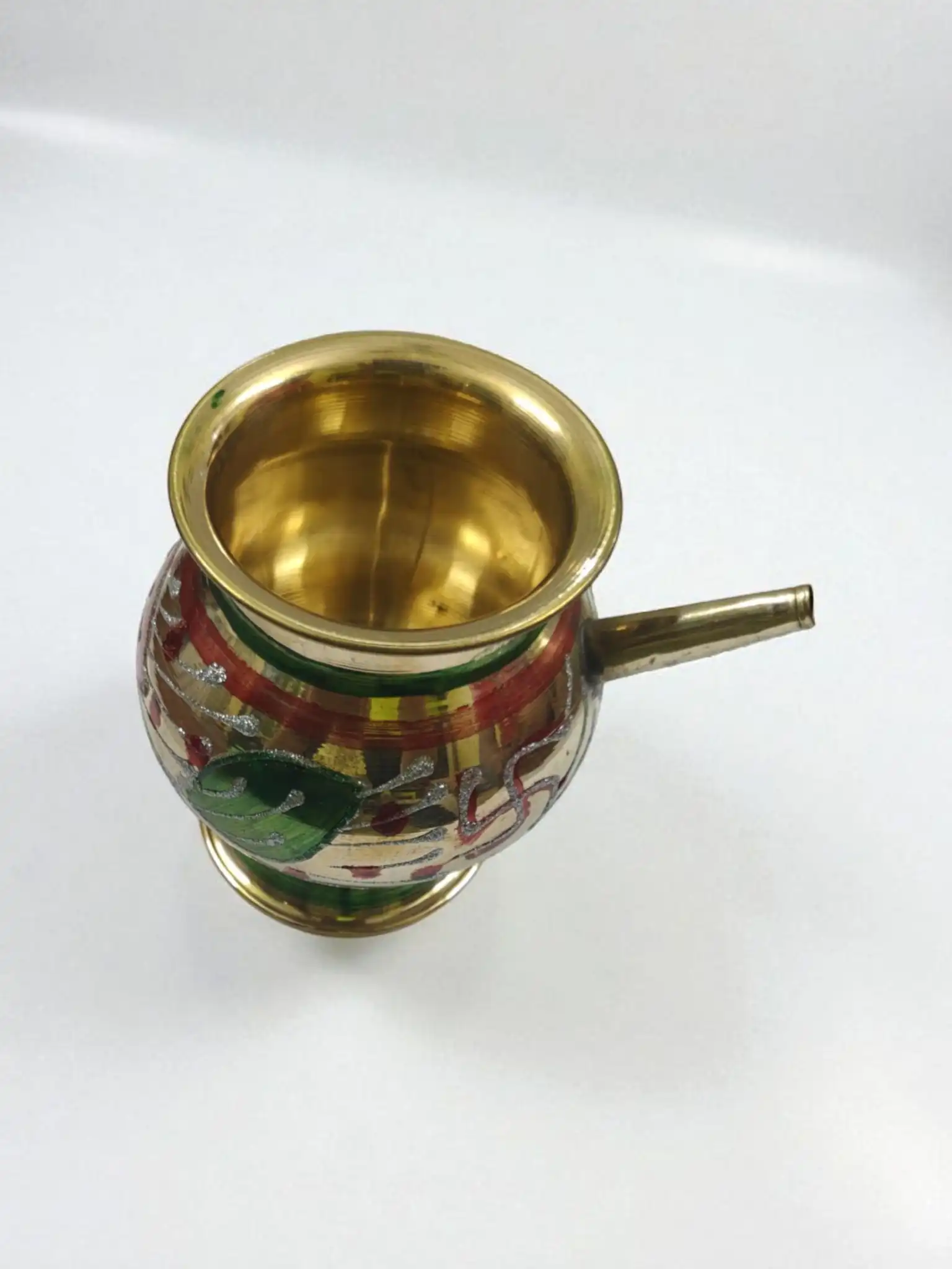 Traditional Brass Karwa Lota & Pooja Kalash Set | Red Decorative Karwachauth Pot for Rituals & Festivals | Karwa Chauth, Diwali Puja Accessories | Handcrafted Brass Water Pot for Worship - Image 2