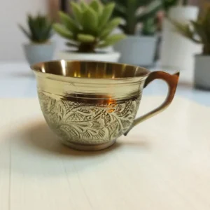 Premium Pure Brass Cup and Saucer ? 125ml | Elegant Handcrafted Tea Cup & Plate Set | Durable Brass Tableware for Traditional & Modern Dining