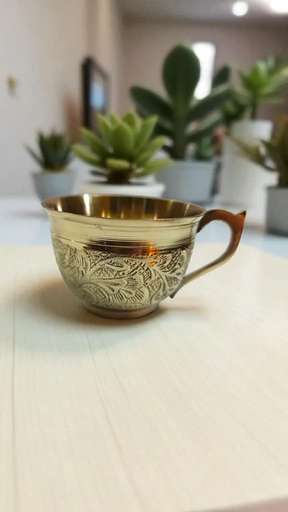 Premium Pure Brass Cup and Saucer ? 125ml | Elegant Handcrafted Tea Cup & Plate Set | Durable Brass Tableware for Traditional & Modern Dining