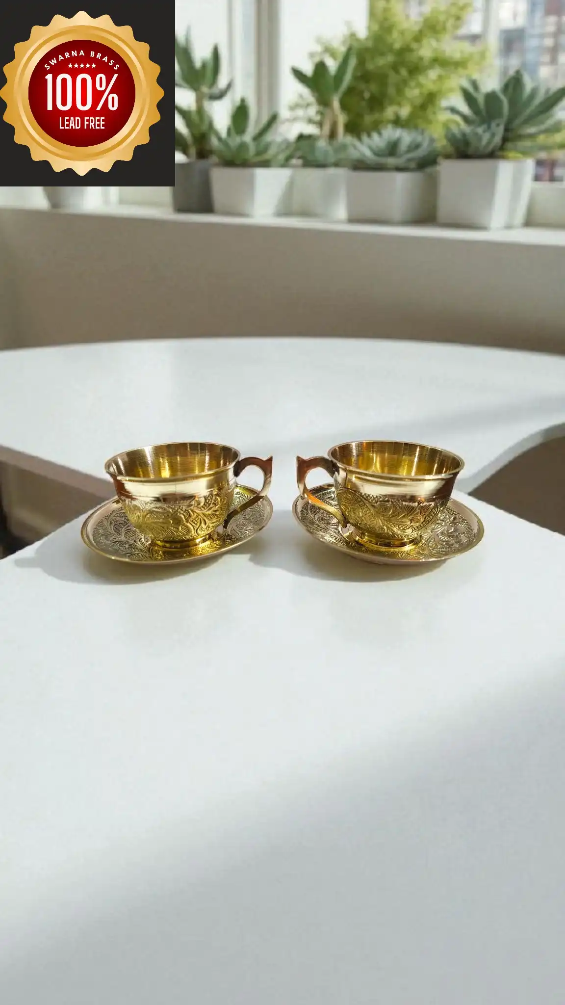 Premium Pure Brass Cup and Saucer ? 125ml | Elegant Handcrafted Tea Cup & Plate Set | Durable Brass Tableware for Traditional & Modern Dining - Image 3