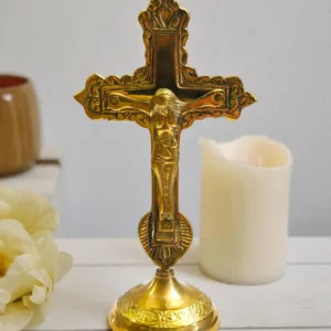 Elegant Christ on Cross Statue | Crucifix Home Decor & Christmas Decoration | Handcrafted Religious Christian Figurine for Spiritual Spaces & Festive Ambiance