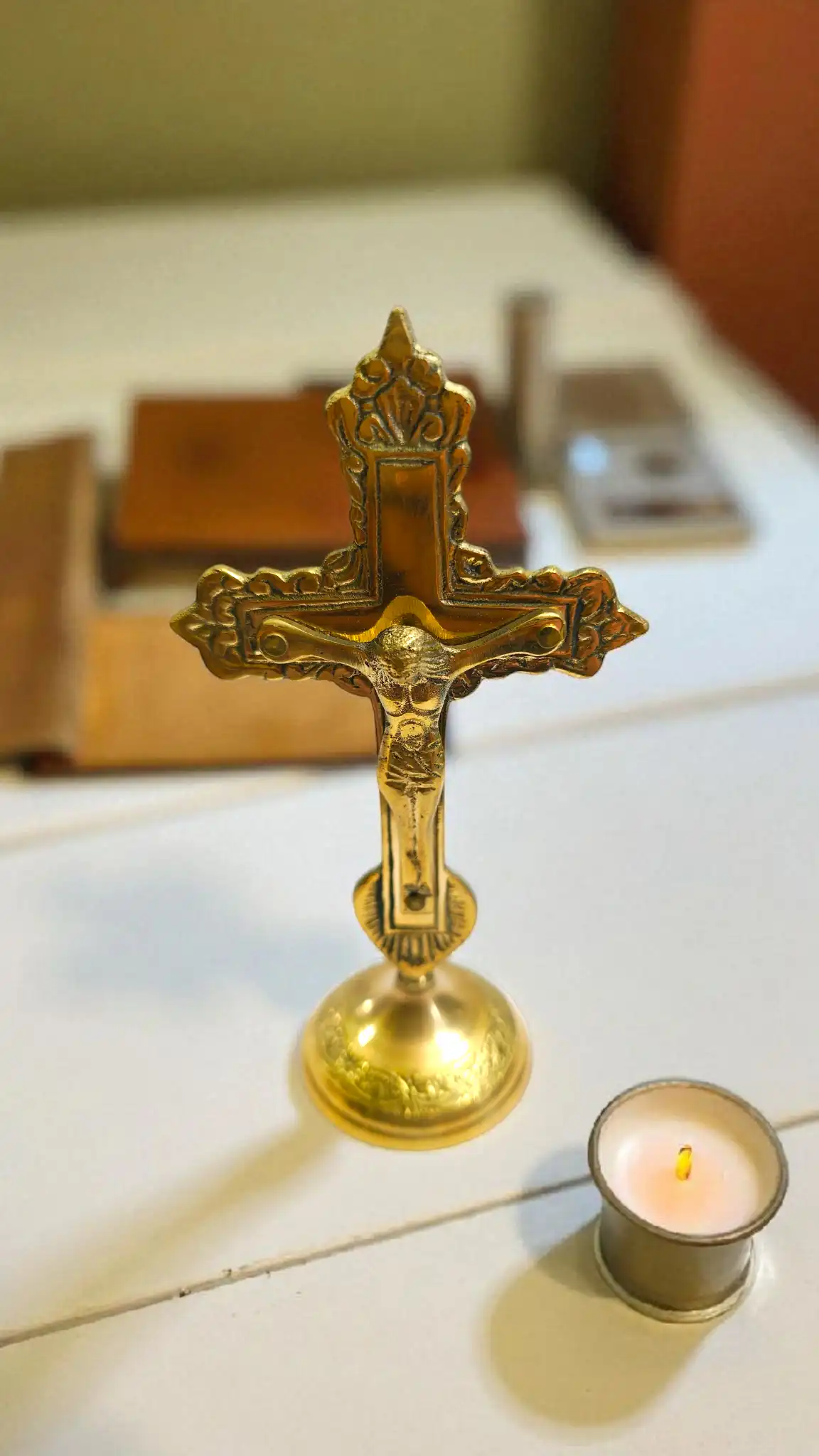 Elegant Christ on Cross Statue | Crucifix Home Decor & Christmas Decoration | Handcrafted Religious Christian Figurine for Spiritual Spaces & Festive Ambiance - Image 4