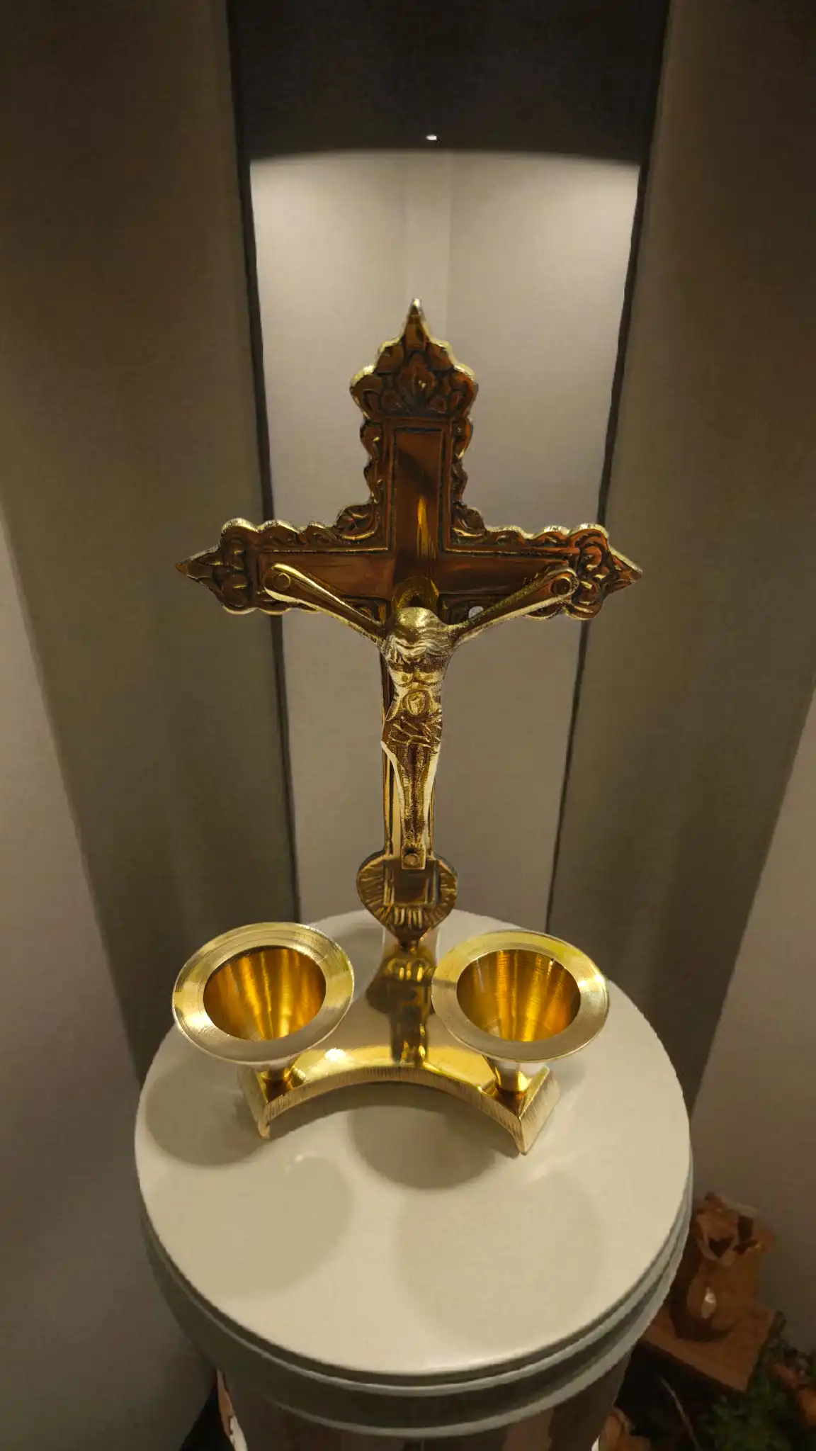 Elegant Brass Christ with Candle Stand | Religious Home Decor for Christmas Decorations | Handcrafted Brass Crucifix and Candle Holder for Spiritual Ambiance & Festive Gift - Image 2