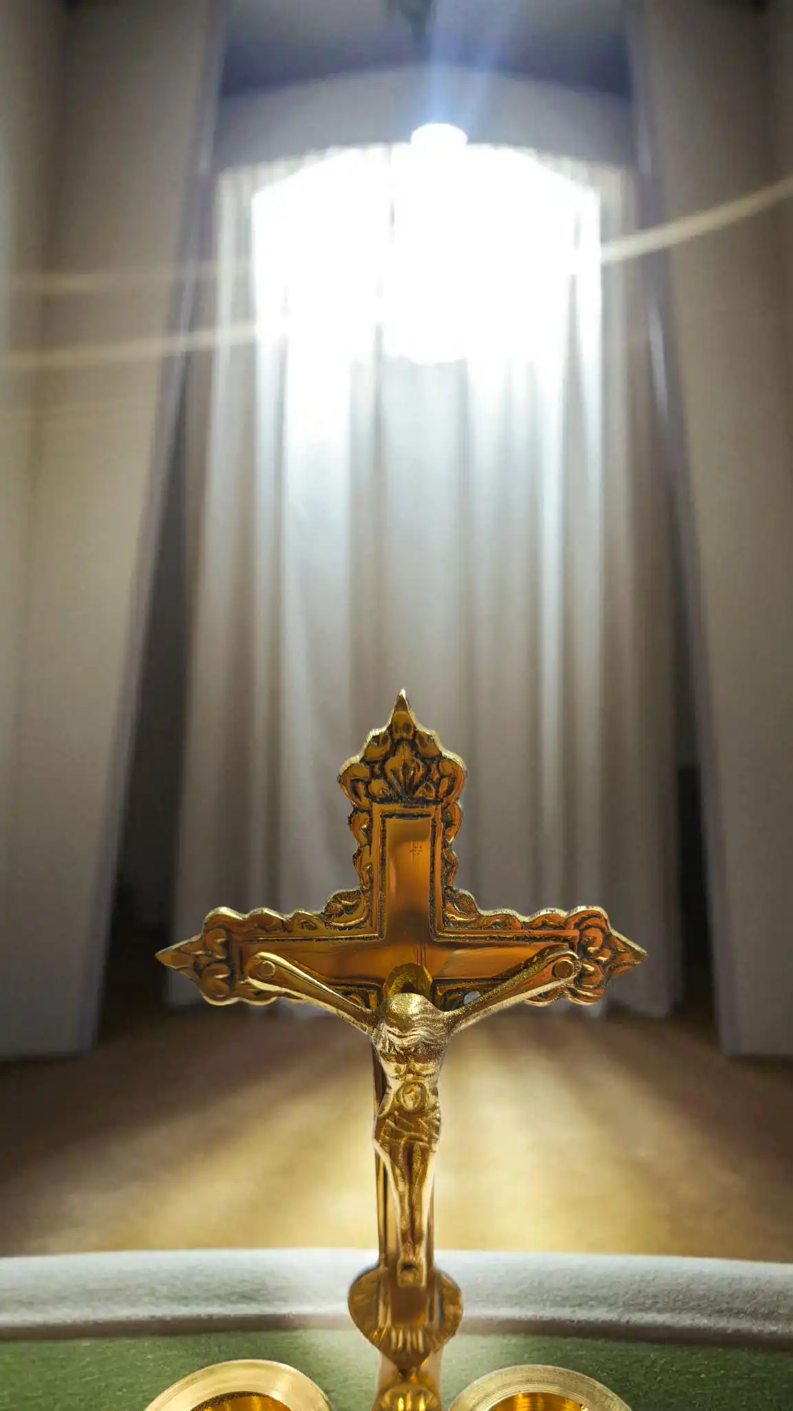 Elegant Brass Christ with Candle Stand | Religious Home Decor for Christmas Decorations | Handcrafted Brass Crucifix and Candle Holder for Spiritual Ambiance & Festive Gift - Image 3