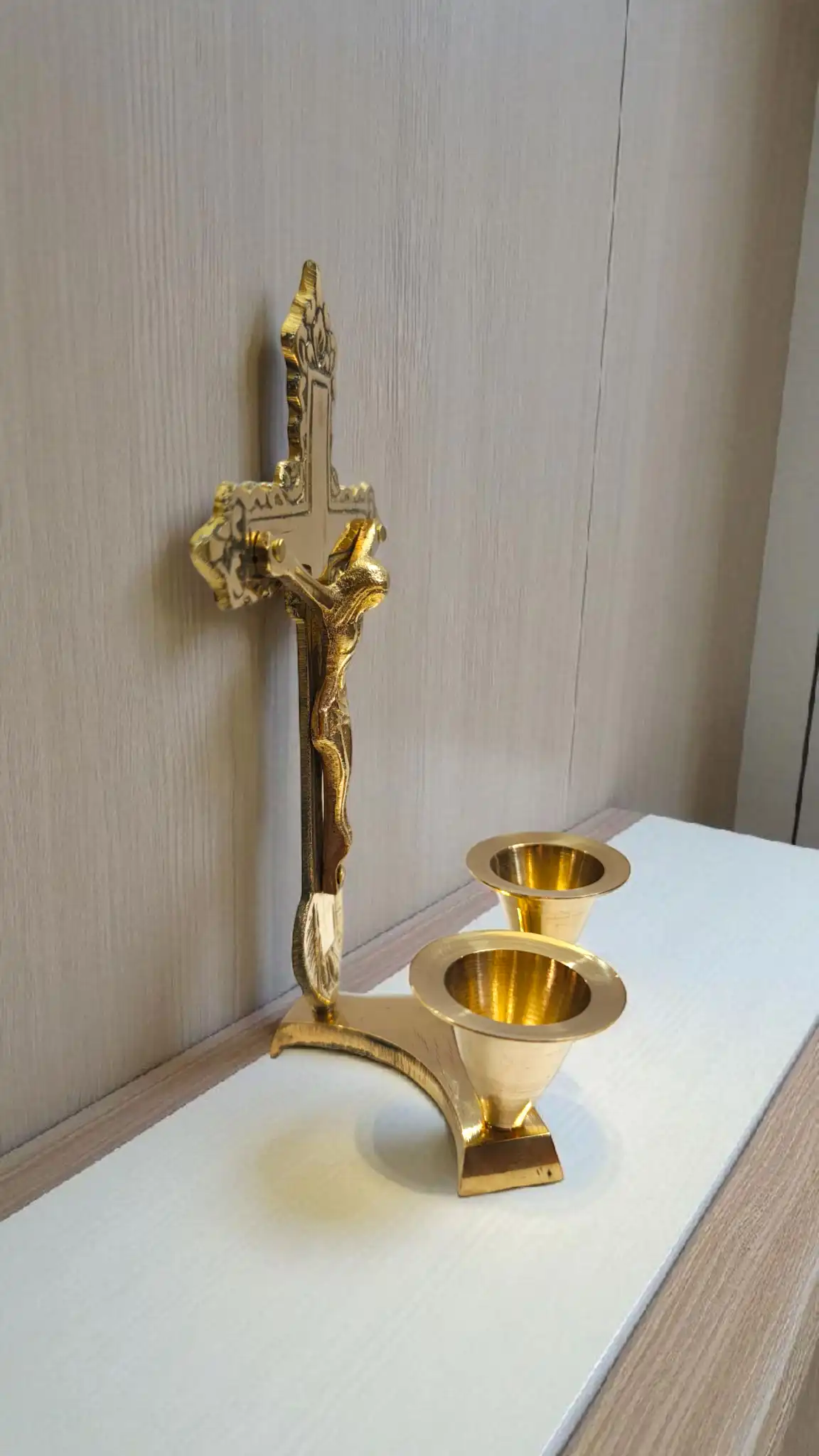 Elegant Brass Christ with Candle Stand | Religious Home Decor for Christmas Decorations | Handcrafted Brass Crucifix and Candle Holder for Spiritual Ambiance & Festive Gift - Image 5