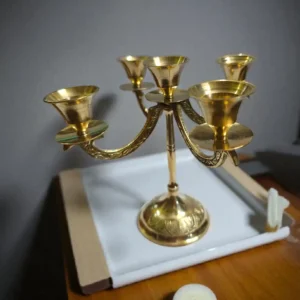 Pure Brass Elegant 5-Arm Candle Holder Stand | Decorative Brass Candelabra for Home Decor & Christmas | Vintage-Style Brass Candle Holder for Festive and Everyday Ambiance