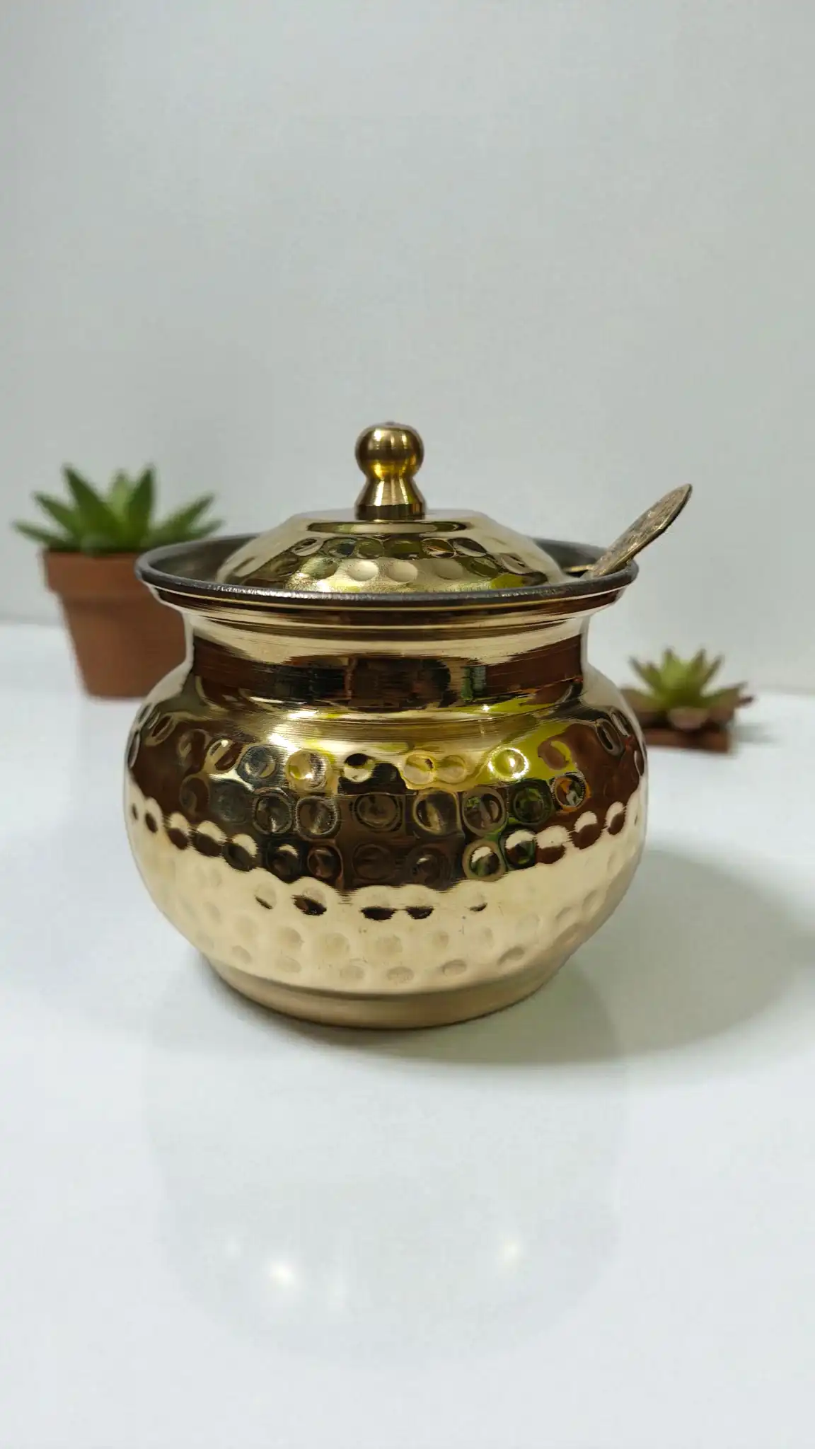 Elegant Brass Ghee Pot with Spoon | Traditional Brass Ghee Container for Kitchen & Pooja Use | Decorative Brass Uruli for Ghee & Abhishek - Image 4