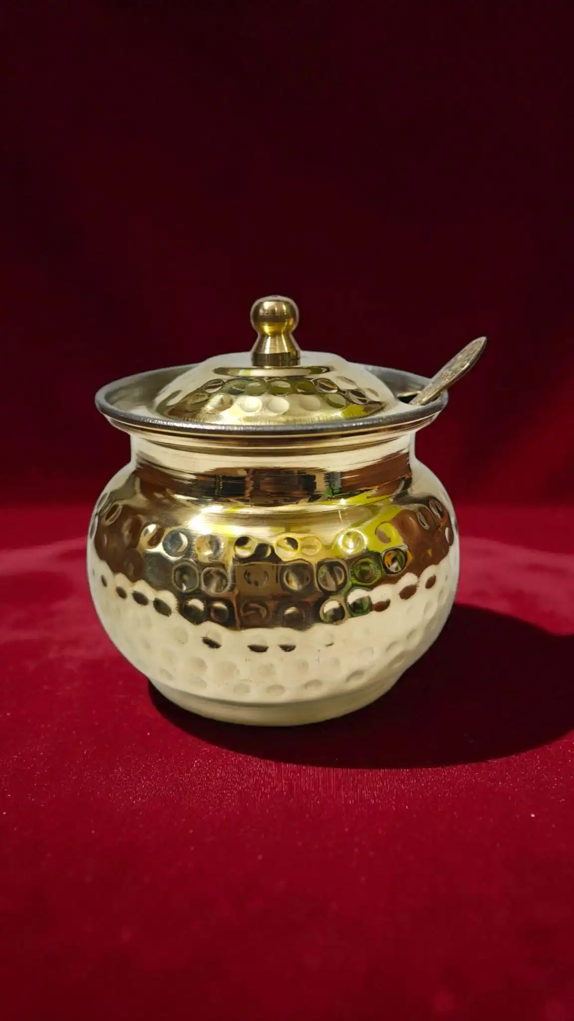 Elegant Brass Ghee Pot with Spoon | Traditional Brass Ghee Container for Kitchen & Pooja Use | Decorative Brass Uruli for Ghee & Abhishek - Image 3