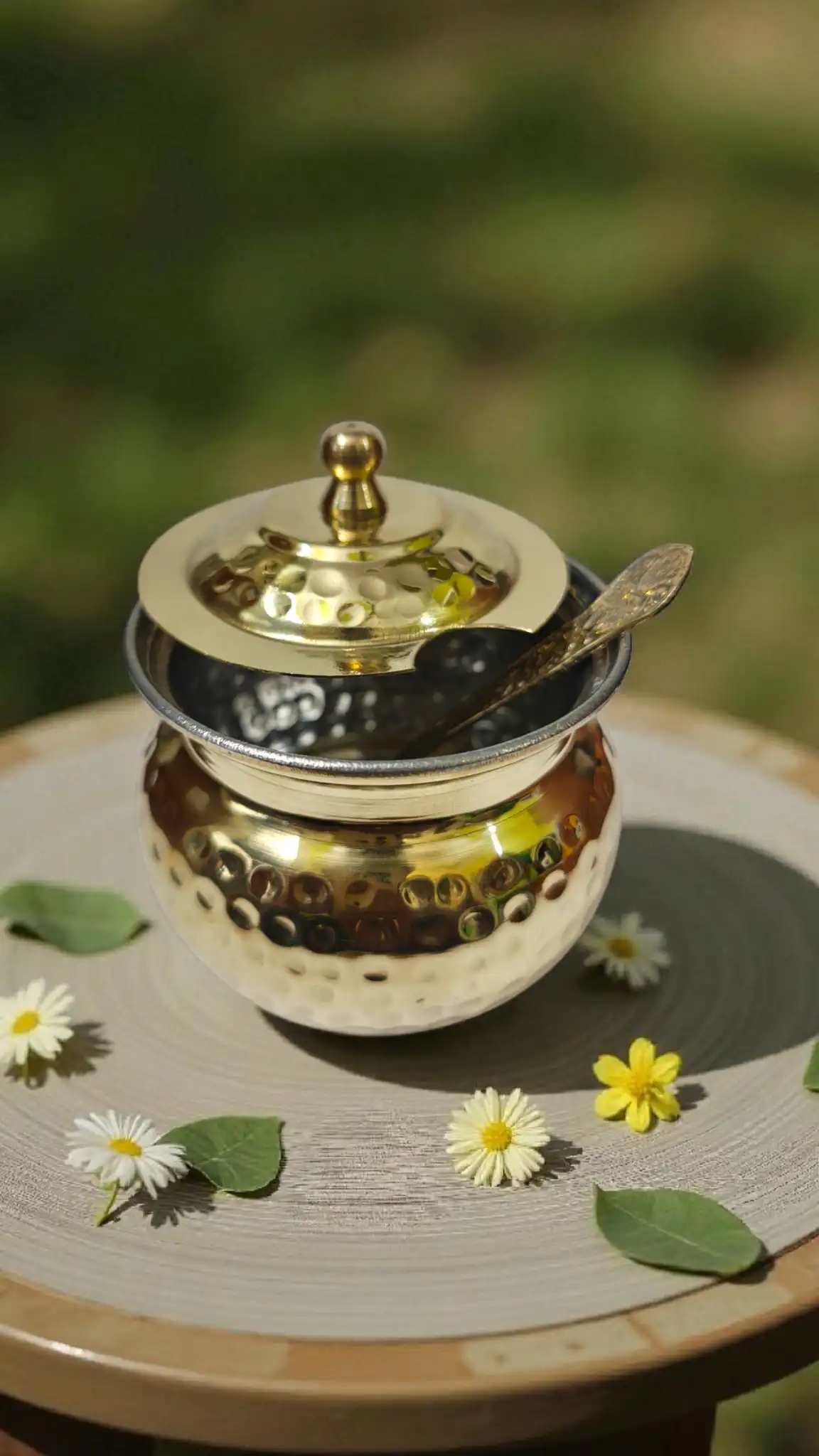 Elegant Brass Ghee Pot with Spoon | Traditional Brass Ghee Container for Kitchen & Pooja Use | Decorative Brass Uruli for Ghee & Abhishek - Image 2