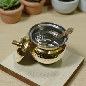 Elegant Brass Ghee Pot with Spoon | Traditional Brass Ghee Container for Kitchen & Pooja Use | Decorative Brass Uruli for Ghee & Abhishek