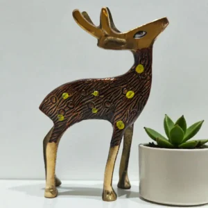 Elegant Antique Brass Deer Set | Decorative Couple Showpiece for Home & Office D?cor | Handcrafted Brass Deer Figurines for Living Room & Shelf Display