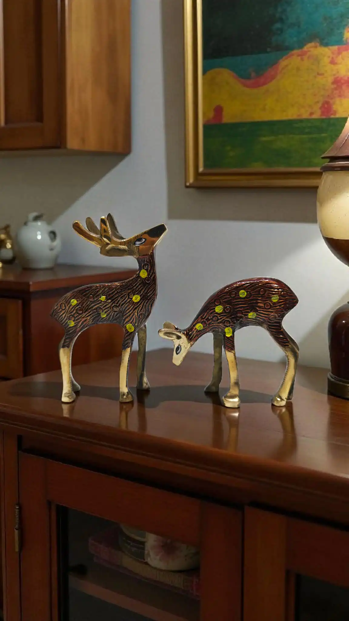Elegant Antique Brass Deer Set | Decorative Couple Showpiece for Home & Office D?cor | Handcrafted Brass Deer Figurines for Living Room & Shelf Display - Image 3