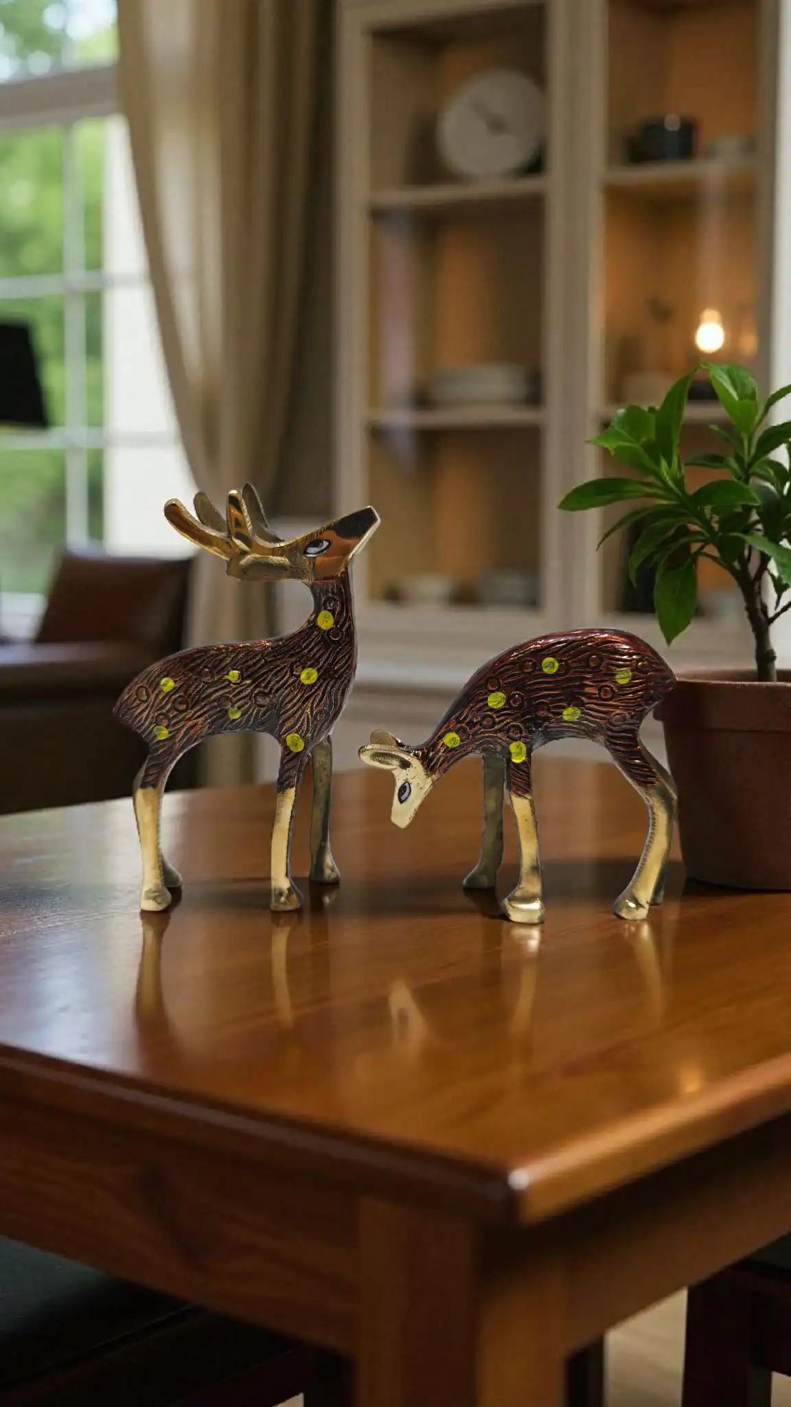 Elegant Antique Brass Deer Set | Decorative Couple Showpiece for Home & Office D?cor | Handcrafted Brass Deer Figurines for Living Room & Shelf Display - Image 4